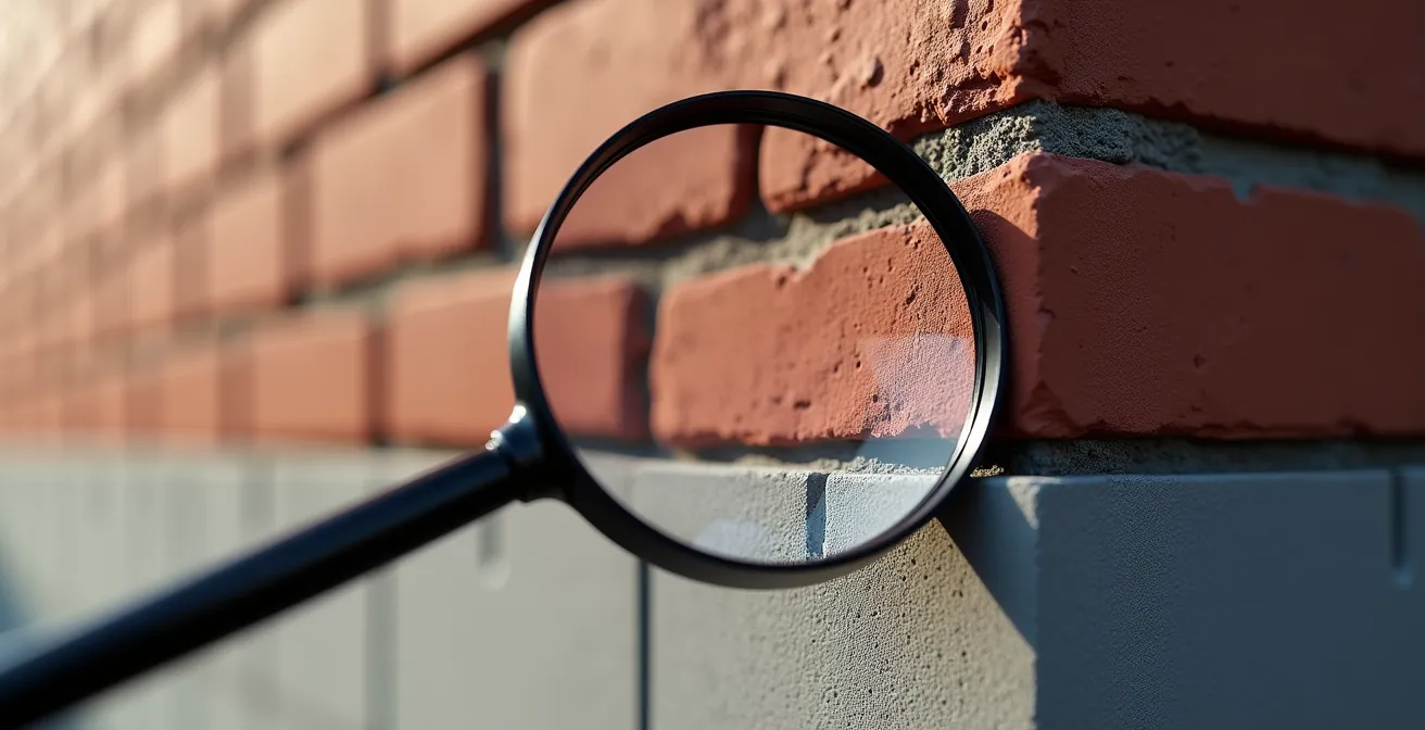 Gros plan sur une loupe examinant des textures de matériaux de construction