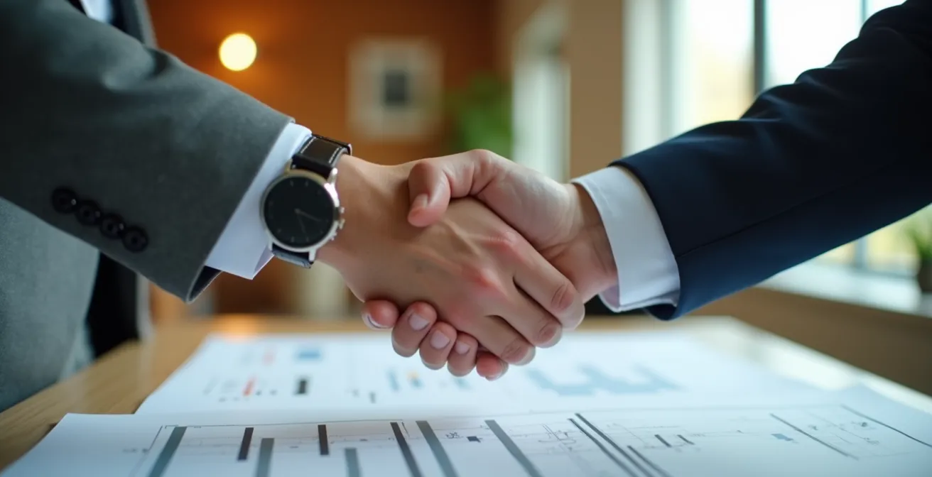 Négociation professionnelle entre propriétaire et gestionnaire immobilier